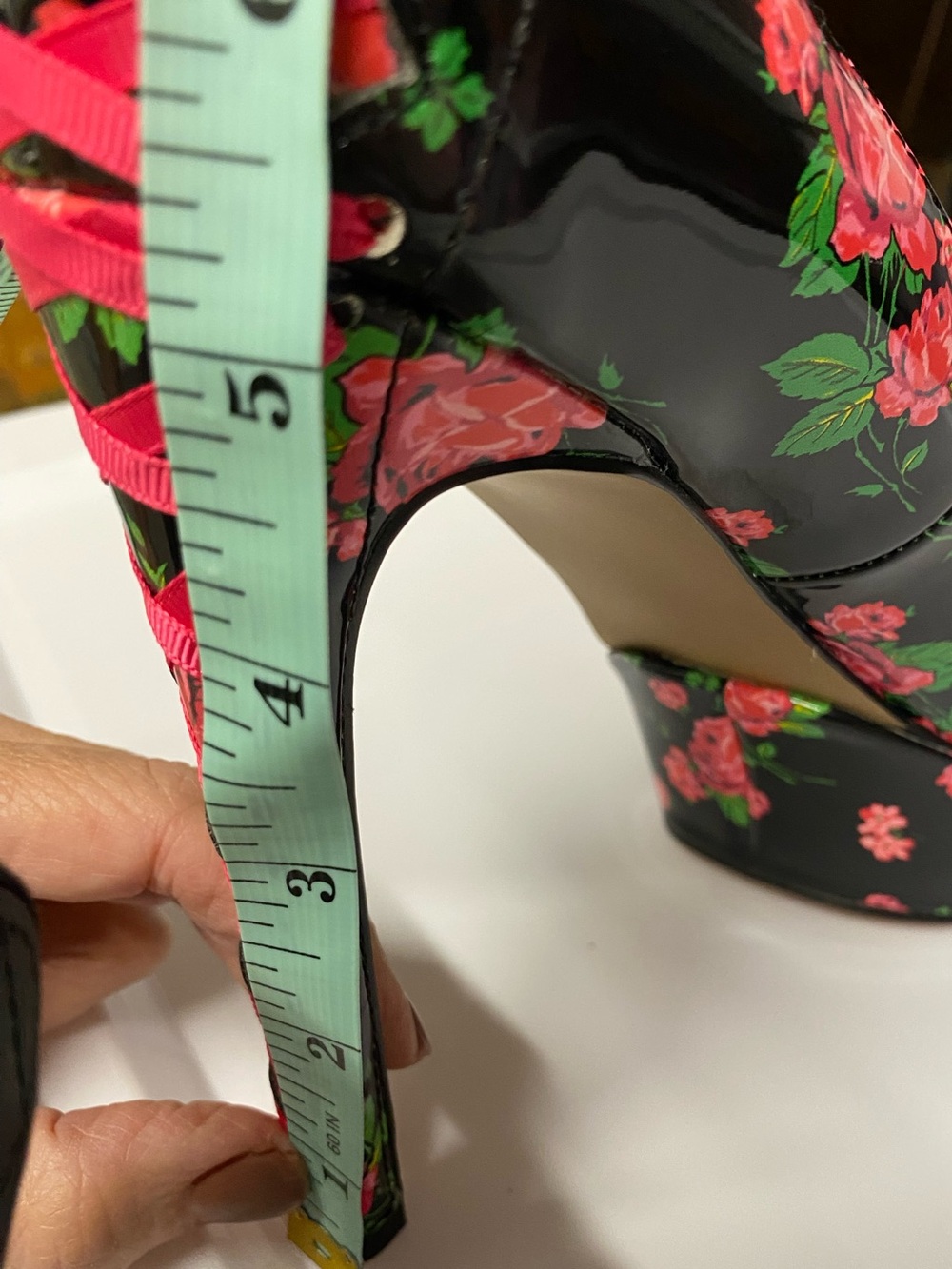 Betsey Johnson Floral Platform Heels Lace-Up Stiletto Size 7.5 Rockabilly Pin-Up - Picture 14 of 14